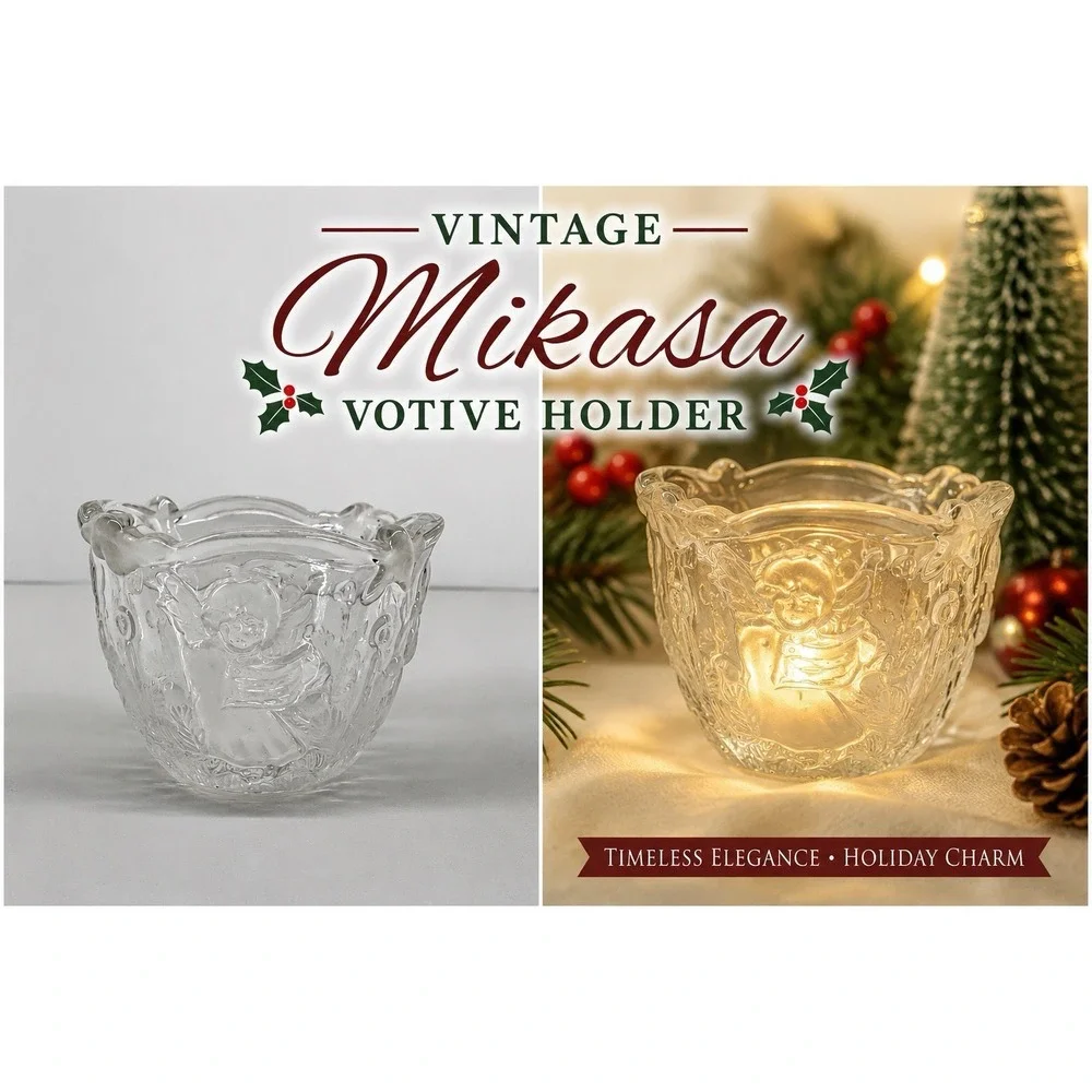 Vintage Mikasa Cherub Holiday Lights Crystal Frosted Angels Candle Holder Xmas